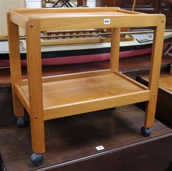 A modern teak two tier trolley W.72cm